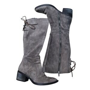 Born Gray Suede Leather Zip Knee High Boots Womens Size 7.5 M WC F33122